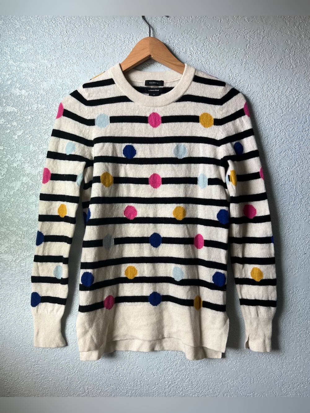 Halogen Cashmere Blend Striped Polka Dot Sweater Women’s XS Wool Cashmere